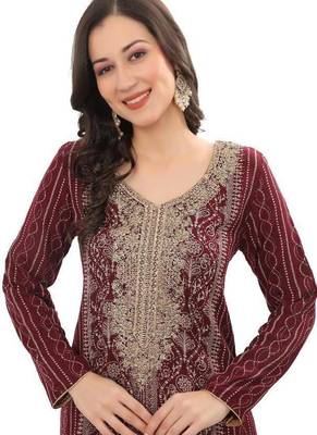 Golden thread embroidery A-Line Jalabiya on fancy printed fabric 3