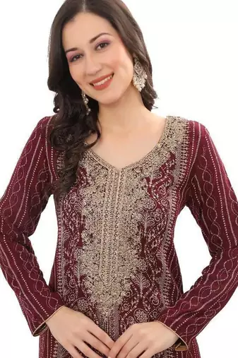 Golden thread embroidery A-Line Jalabiya on fancy printed fabric
