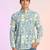 Blue cotton blend short kurta for men with printed design