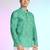 Green cotton blend short kurta for men with printed design