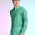Green cotton blend short kurta for men with printed design