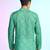 Green cotton blend short kurta for men with printed design