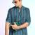 Blue cotton blend short kurta for men with printed design