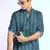 Blue cotton blend short kurta for men with printed design