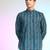 Blue cotton blend short kurta for men with printed design