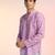 Pink cotton blend short kurta for men with printed design