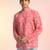 Orange cotton blend short kurta for men with printed design