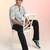 White cotton blend short kurta for men with printed design