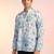 White cotton blend short kurta for men with printed design