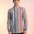 Multi cotton blend short kurta for men with printed design