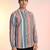 Multi cotton blend short kurta for men with printed design