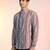 Multi cotton blend short kurta for men with printed design