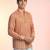 Orange cotton blend short kurta for men with printed design