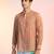 Orange cotton blend short kurta for men with printed design