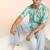 Green cotton blend short kurta for men with printed design