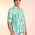 Green cotton blend short kurta for men with printed design