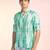 Green cotton blend short kurta for men with printed design