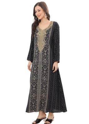 Golden Thread Embroidered A-line Jalabiya on Fancy Printed Fabric 1