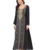 Golden Thread Embroidered A-line Jalabiya on Fancy Printed Fabric