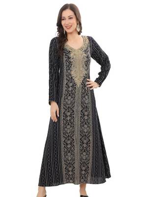 Golden Thread Embroidered A-line Jalabiya on Fancy Printed Fabric 2