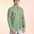 Green cotton blend short kurta for men with printed design