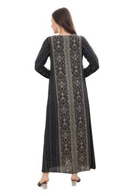 Golden Thread Embroidered A-line Jalabiya on Fancy Printed Fabric 4