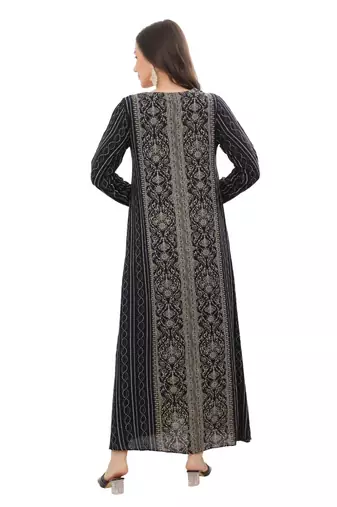 Golden Thread Embroidered A-line Jalabiya on Fancy Printed Fabric