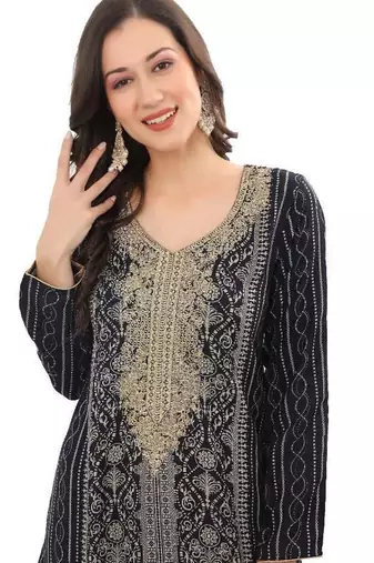 Golden Thread Embroidered A-line Jalabiya on Fancy Printed Fabric