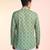 Green cotton blend short kurta for men with printed design