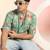 Green cotton blend short kurta for men with printed design