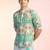 Green cotton blend short kurta for men with printed design