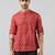 Red cotton blend short kurta for men with printed design