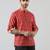 Red cotton blend short kurta for men with printed design