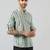 Green cotton blend short kurta for men with printed design