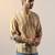 Yellow cotton blend short kurta for men with printed design