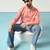 Orange cotton blend short kurta for men with printed design