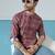 Red cotton blend short kurta for men with printed design