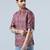 Red cotton blend short kurta for men with printed design
