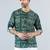 Green cotton blend short kurta for men with printed design
