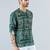 Green cotton blend short kurta for men with printed design