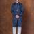 Navy blue silk blend kurta pajama set for men with embroidered work