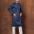 Navy blue silk blend kurta pajama set for men with embroidered work