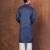 Navy blue silk blend kurta pajama set for men with embroidered work