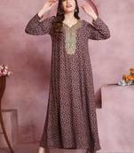 Multicolor thread embroidery A-Line Jalabiya on fancy printed fabric