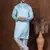 Sku blue dupion kurta churidar set for men with solid print