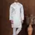 Off white dupion kurta churidar set for men with solid print