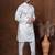Off white dupion kurta churidar set for men with solid print