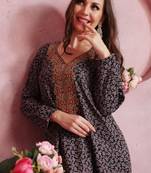 Multicolor thread embroidery A-Line Jalabiya on fancy printed fabric