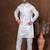 Off white dupion kurta churidar set for men with solid print