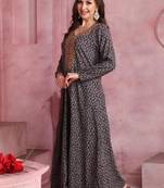 Multicolor thread embroidery A-Line Jalabiya on fancy printed fabric